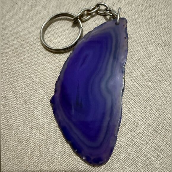 Purple Agate Slice Keychain with “S” Monogram – Natural Stone Initial Charm - Picture 8 of 17